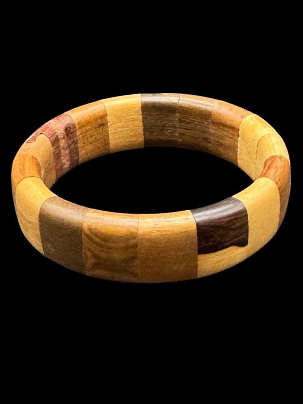 Vintage Wooden Bangle Bracelet Collage of Types and Colours of wood